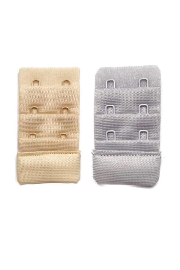 2 Adet Agraf Sütyen Uzatma Kopçası 3 Sıra / 2 Kanca Ten Gri - Image 1