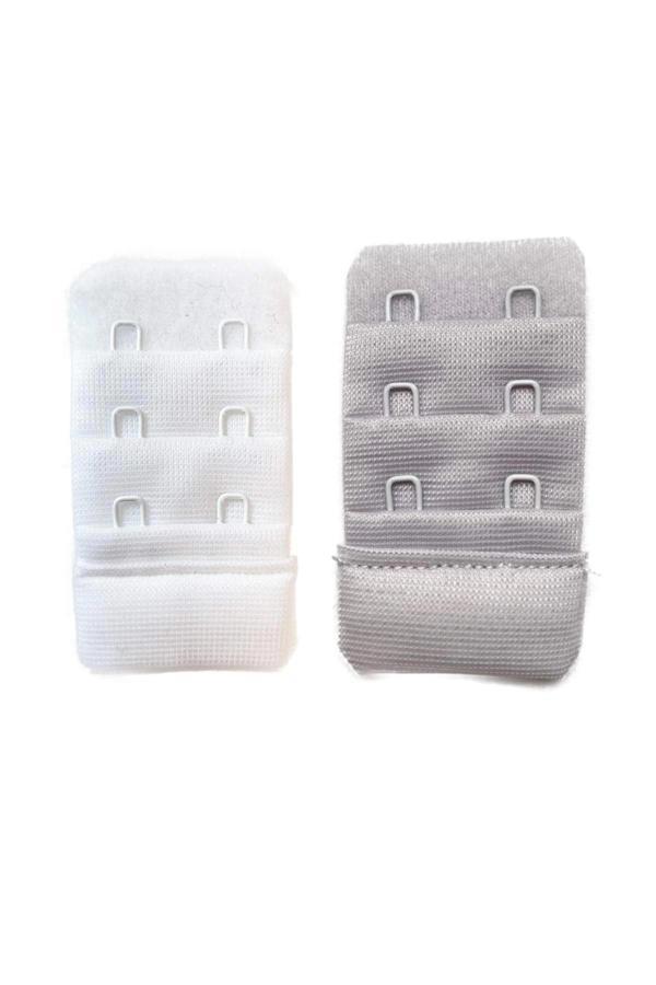 2 Adet Agraf Sütyen Uzatma Kopçası 3 Sıra / 2 Kanca  Beyaz Gri - Image 1