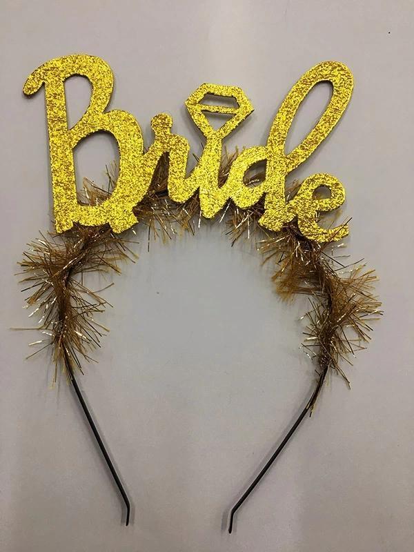 BFS Nessiworld  Altın Renk Bekarlığa Veda İtalik Yazı Alyanslı Bride Taç - Image 1