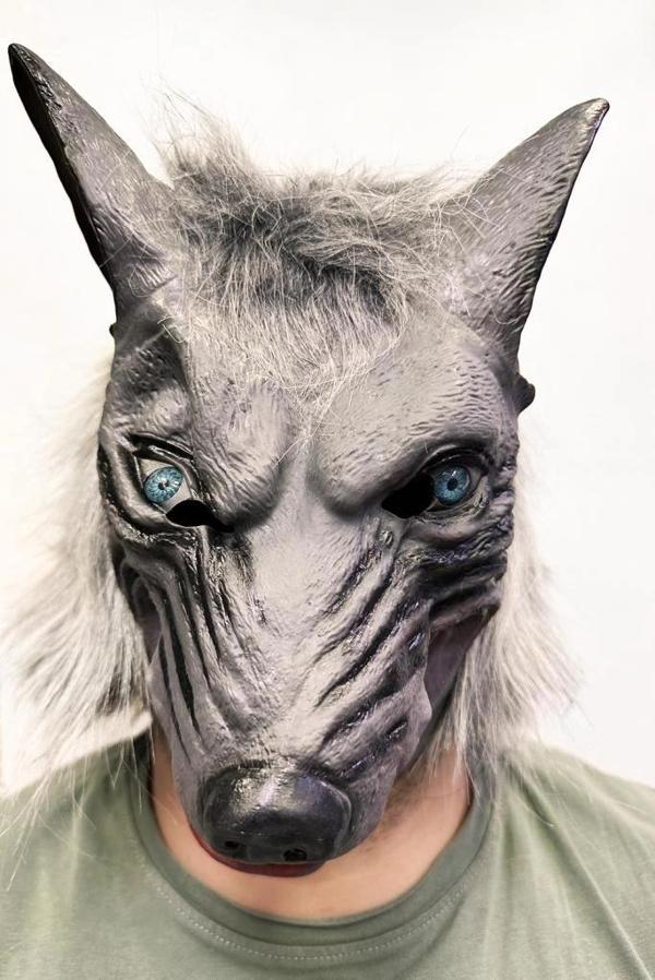 BFS   Kafaya Tam Geçmeli Lateks Mavi Gözlü Dişli Ağzı Açık Kurt Maskesi - Image 1