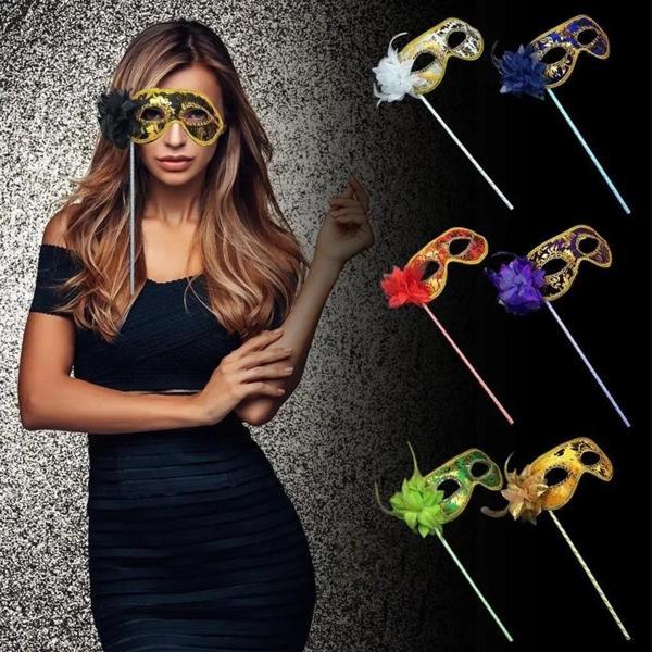 BFS   Lüks Taşlı Saplı Maskeli Balo Maskesi Beyaz Renk 35 cm - Image 1