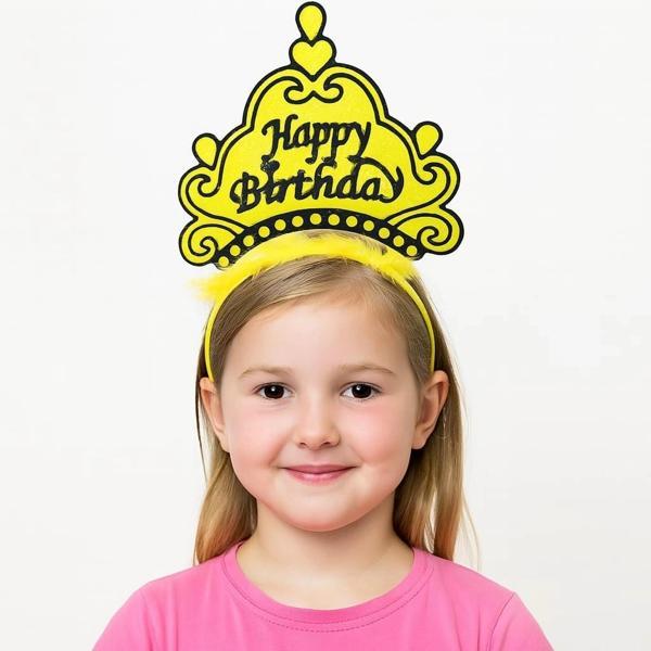 BFS  Sarı Happy Birthday Prenses Tacı – Doğum Günü Taç Aksesuarı - Image 1