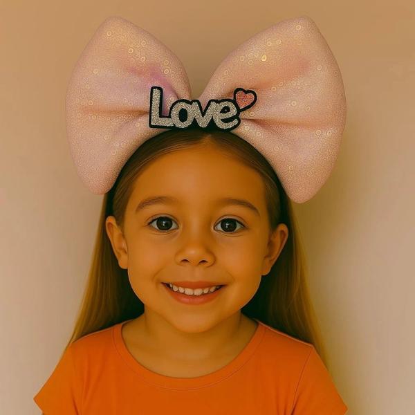 BFS  LED Işıklı Love Yazılı Pembe Fiyonk Taç – Kız Çocuk Parti Tacı - Image 1