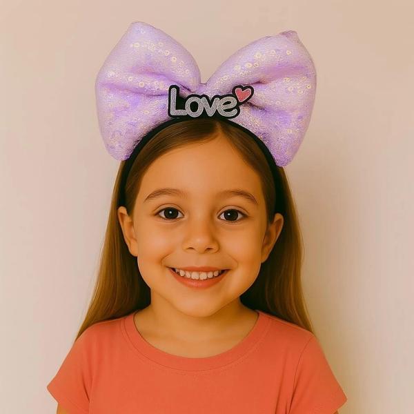 BFS  LED Işıklı Love Yazılı Mor Fiyonk Taç – Kız Çocuk Parti Tacı - Image 1