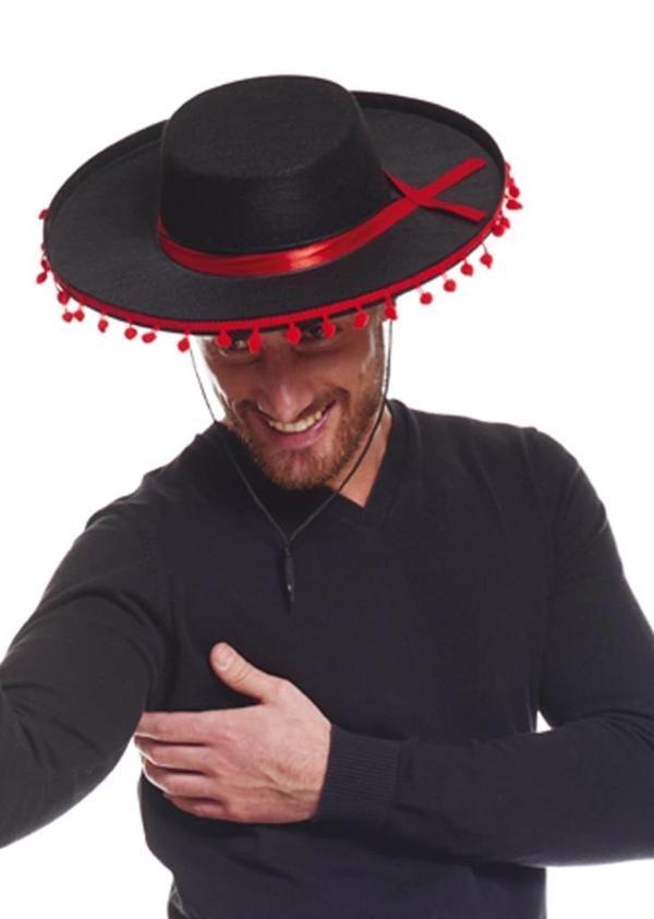 BFS   Kırmızı Ponponlu Siyah Renk Yetişkin İspanyol Şapkası - Image 1