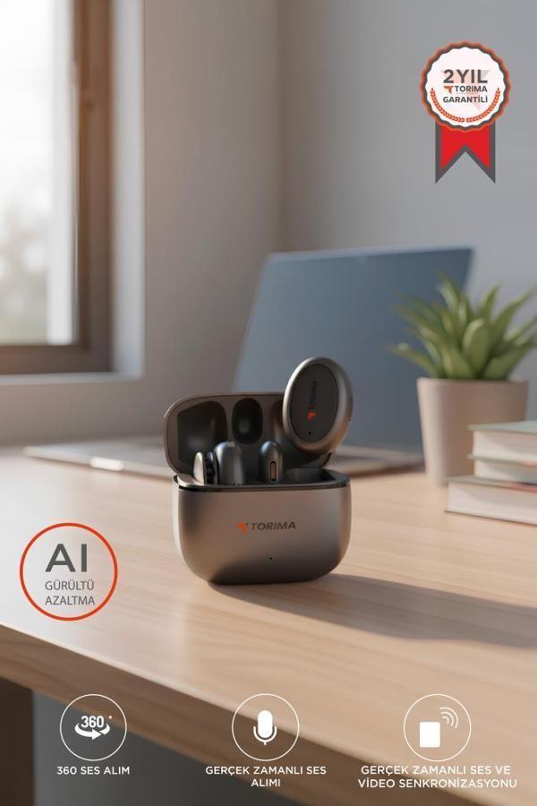 Torima WM-03 Siyah AI Destekli Gürültü Azaltma Şarj Kutulu Kablosuz Yaka Mikrofonu  - Image 1