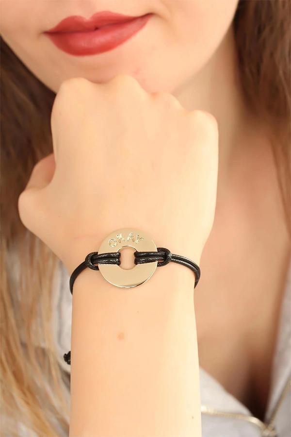 BFS OKAY (İyi) Siyah Deri İpli Unisex Mood Bileklik - Image 1