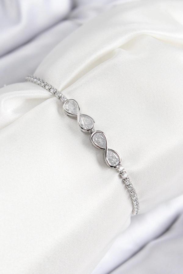 BFS Pirinç Zirkon Taşlı Sonsuzluk Model Gümüş Renk Asansörlü Kadın Bileklik - Image 1