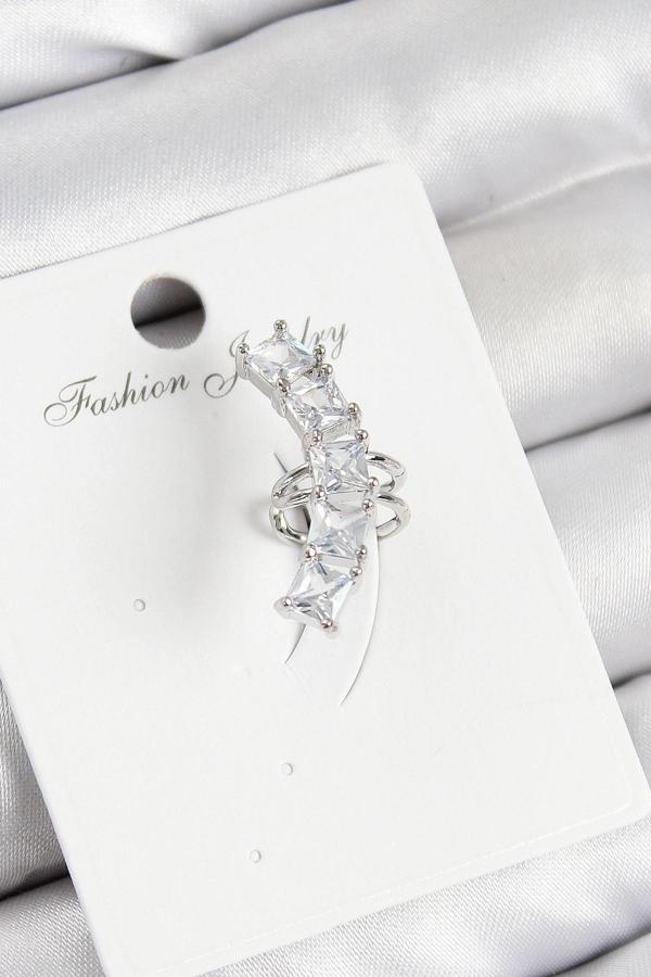 BFS Pirinç Zirkon Taşlı Model Gümüş Renk Sağ Kıkırdak Küpe - Image 1