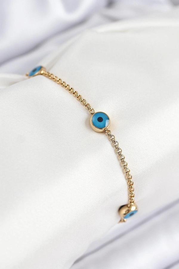 BFS 316L Çelik Nazar Boncuğu Model Gold Renk Kadın Bileklik - Image 1