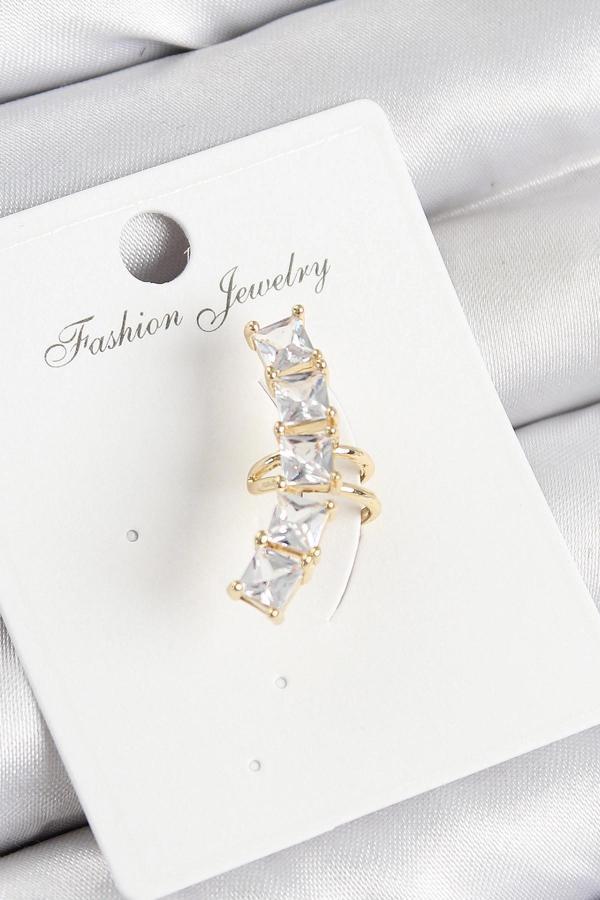 BFS Pirinç Zirkon Taşlı Model Gold Renk Sağ Kıkırdak Küpe - Image 1