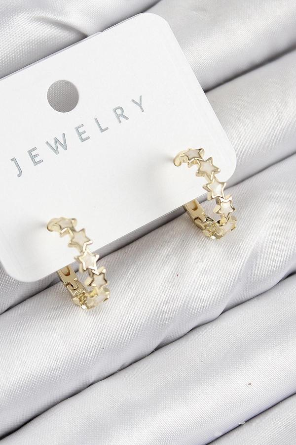 BFS Pirinç Zirkon Taşlı Yıldız Model Gold Renk Kadın Küpe - Image 1