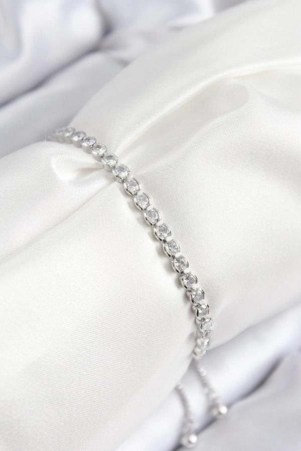 BFS Pirinç Zirkon Taşlı Sıralı Model Gümüş Renk Asansörlü Kadın Bileklik - Image 1