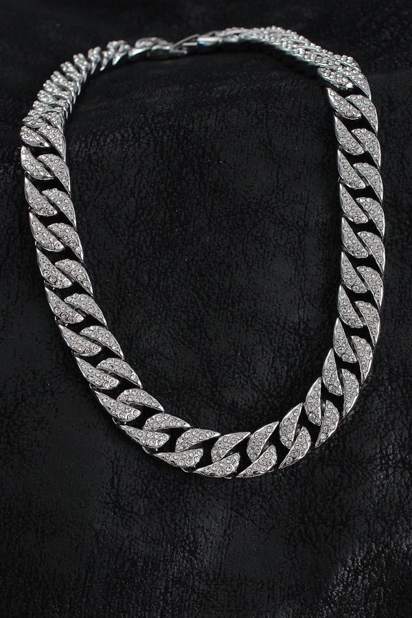 BFS Pirinç Zirkon Taşlı Cuba Gurmet Model Gümüş Renk Erkek Kolye - Image 1