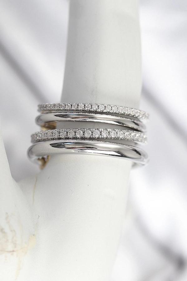 BFS Pirinç Gümüş Renk Zirkon Taşlı 4'Lü Kadın Yüzük - Image 1