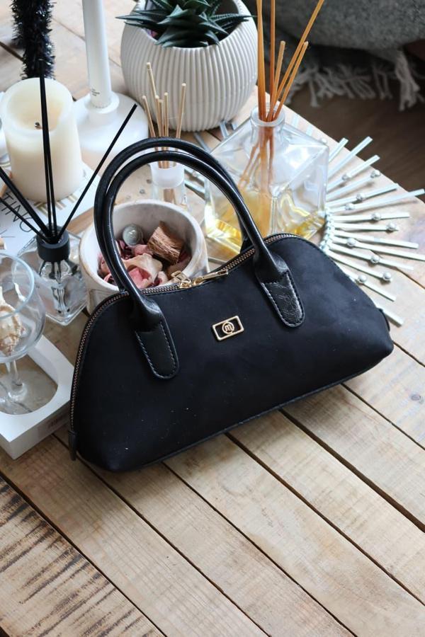 siyah süet çift fermuar detaylı el omuz çantası - Image 1