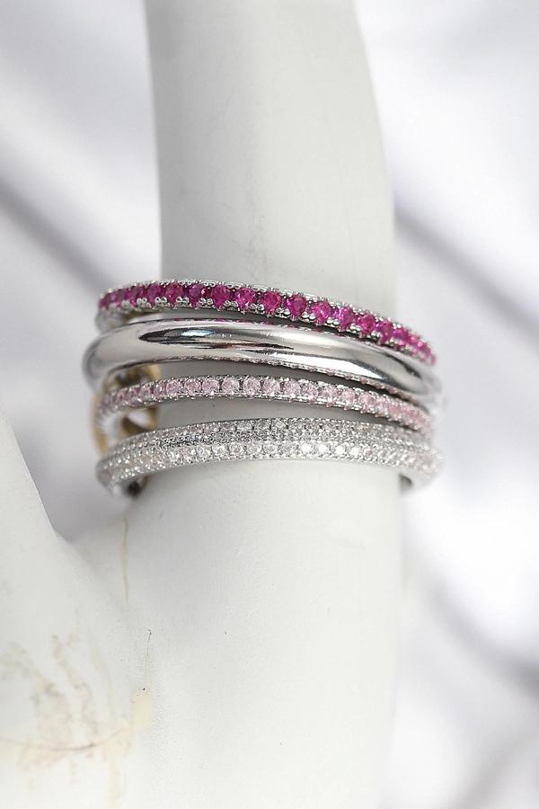 BFS Pirinç Mix Renk Zirkon Taşlı 4'Lü Kadın Yüzük - Image 1