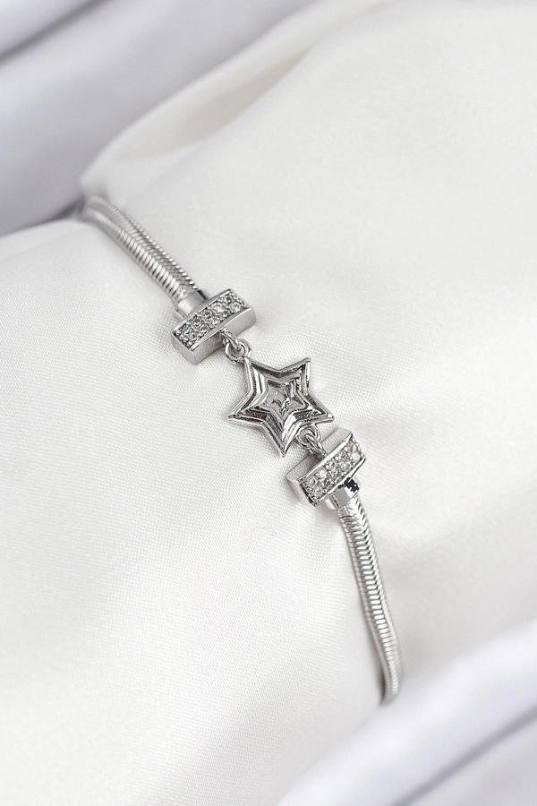 BFS Pirinç Zirkon Taşlı Yıldız Model Gümüş Renk Kadın Bileklik - Image 1