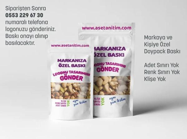 Logo Baskılı Pencereli Beyaz Doypack 50 Gramlık (10'lu) - Image 1