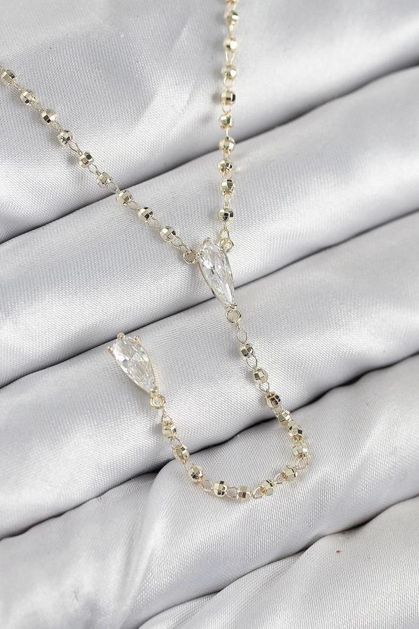 BFS Pirinç Zirkon Taşlı Gold Renk Kadın Y Kolye - Image 1