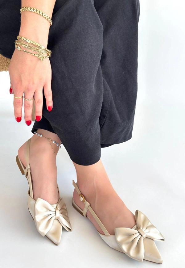 BİÇOMİ Cenya Bej Saten Babet Ayakkabı - Image 1