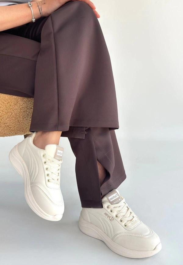 BİÇOMİ Yejja Bej Cilt Bağcıklı Spor Ayakkabı - Image 1