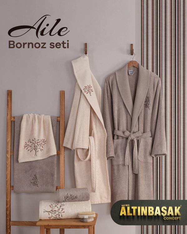 3D Nakışlı  Bambu Aile Bornoz Seti ( %40 Bambu lifi içerir ) - Image 1