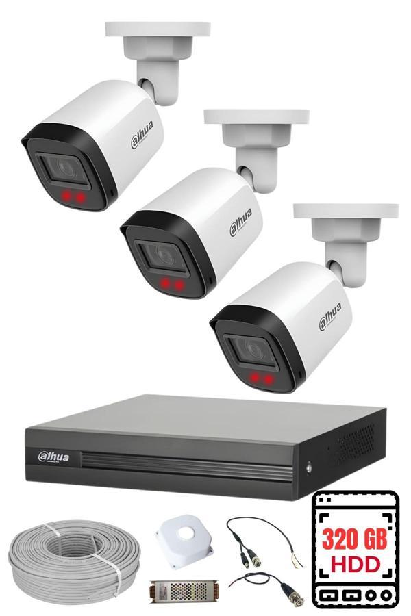 DAHUA 3 Kameralı Gece Görüşlü Su Geçirmez FULL HD Güvenlik Kamerası Seti 320GB - Image 1