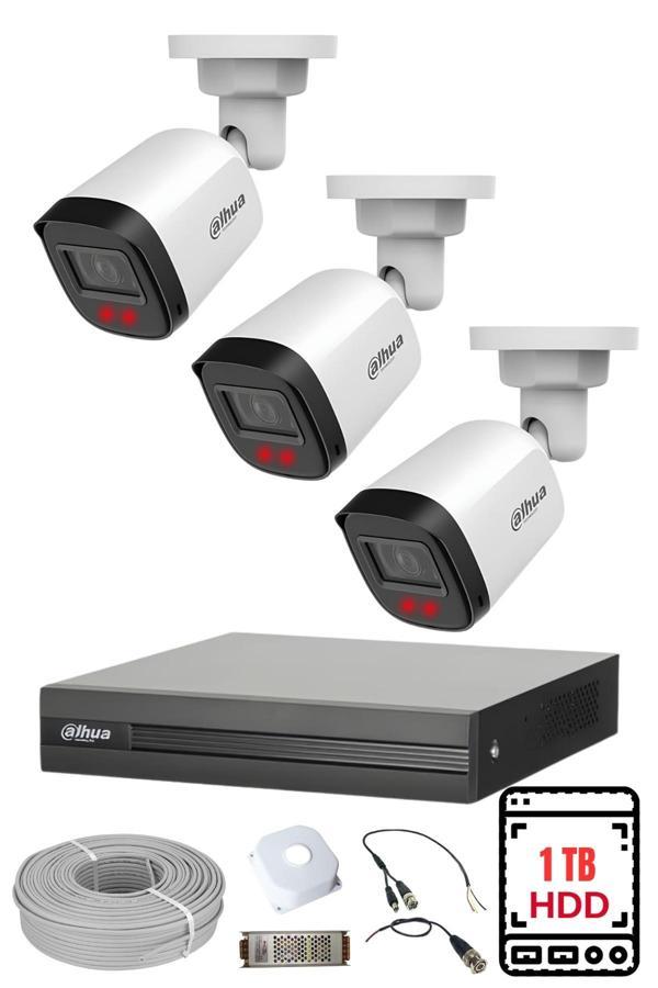 DAHUA 3 Kameralı Gece Görüşlü Su Geçirmez FULL HD Güvenlik Kamerası Seti 1TB - Image 1
