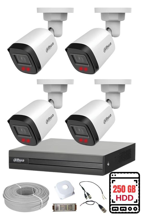 DAHUA 4 Kameralı Gece Görüşlü Su Geçirmez FULL HD Güvenlik Kamerası Seti 250GB - Image 1