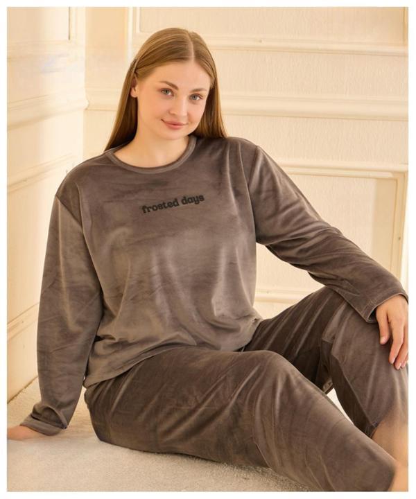 Mihra Kadın Kışlık Bisiklet Yaka Kadife Battal Pijama Takımı 132213G - 1 Adet - Image 1