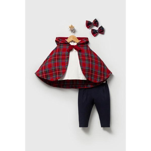 PELERİNLİ EKOSE ALT ÜST TAKIM - Kırmızı - 6 Ay KIRMIZI - Image 1