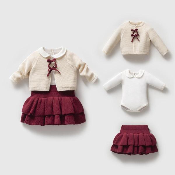 NİPPERLAND HIRKALI ETEKLİ TRİKO ÜÇLÜ ALT ÜST TAKIM - Bordo - 3 Ay Bordo - Image 1