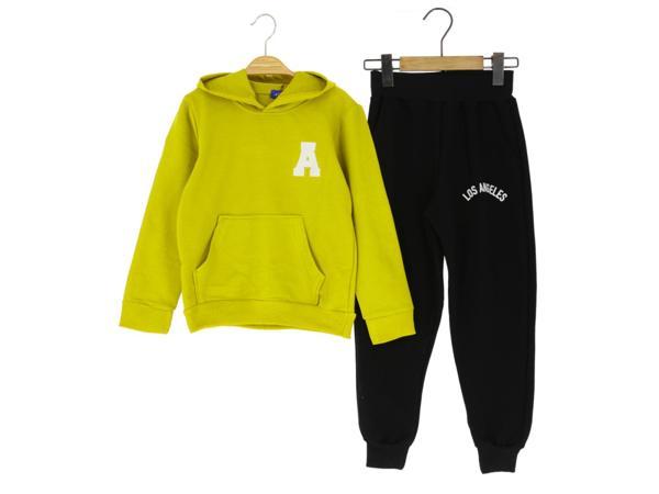 A BASKILI KAPÜŞONLU İKİ İPLİK ŞARDONSUZ EŞOFMAN TAKIM - Yeşil - 7 Yaş - ATA30724.0-Yeşil-7 Yaş Yeşil - Image 1