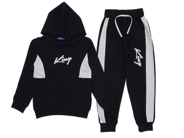 KING BASKILI KAPÜŞONLU İKİ İPLİK ŞARDONSUZ EŞOFMAN TAKIM - Lacivert - 5 Yaş LACİVERT - Image 1