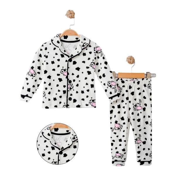 İNEK BASKILI BEBE YAKA PİJAMA TAKIM - DK-1098-Beyaz-18 - 24 Ay BEYAZ - Image 1