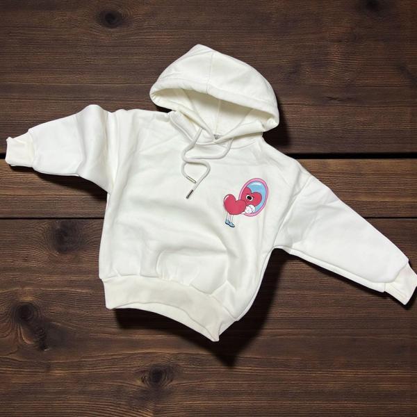 KAPÜŞONLU ARKA AYNALI KALP BASKILI SWEATSHIRT - Ekru - 3 - 4 Yaş - ERL50627.0-Ekru-3 - 4 Yaş Ekru - Image 1
