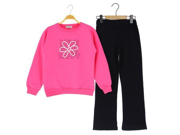 LOVE TO BE HAPPY BASKILI İKİ İPLİK ŞARDONLU ALT ÜST TAKIM - Pembe - 3 - 4 Yaş - ERL50649.0-Pembe-3 - 4 Yaş Pembe - Image 1