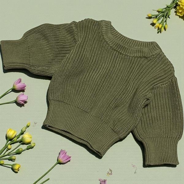 BİSİKLET YAKA BASIC KAZAK  - GB3072-Haki-6 - 9 Ay Haki - Image 1