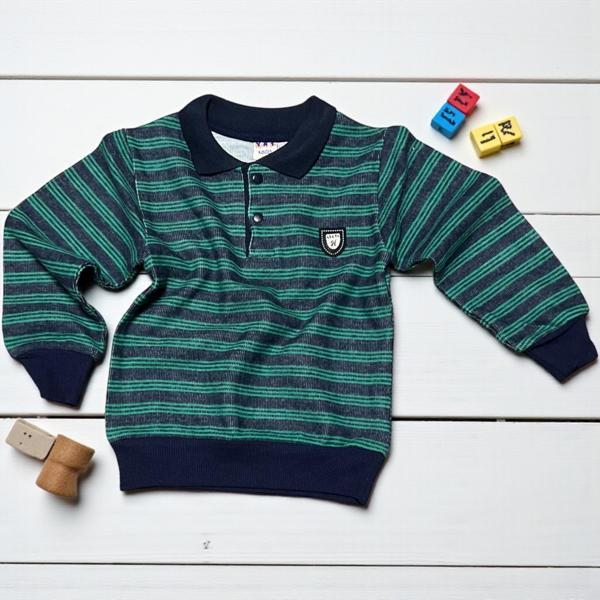 YAKALI ÇİZGİLİ İKİ İPLİK ÖRME SWEATSHIRT  - YKT001-Yeşil-4 Yaş Yeşil - Image 1