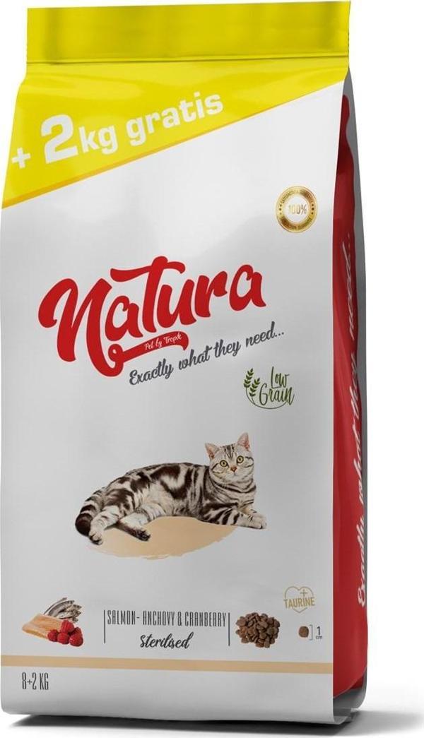 Natura Düşük Tahıllı Somon, Hamsi _ Böğürtlen Kısır Kedi Maması 8+2 Kg - Image 1