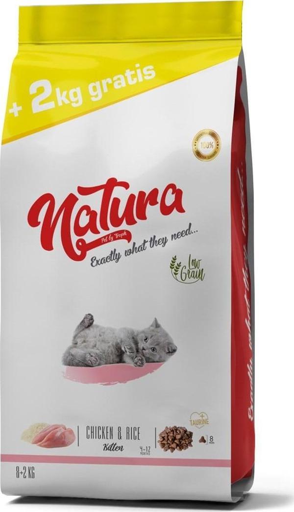 Natura Düşük Tahıllı Tavuk _ Pirinç Yavru Kedi Maması 8+2 Kg - Image 1
