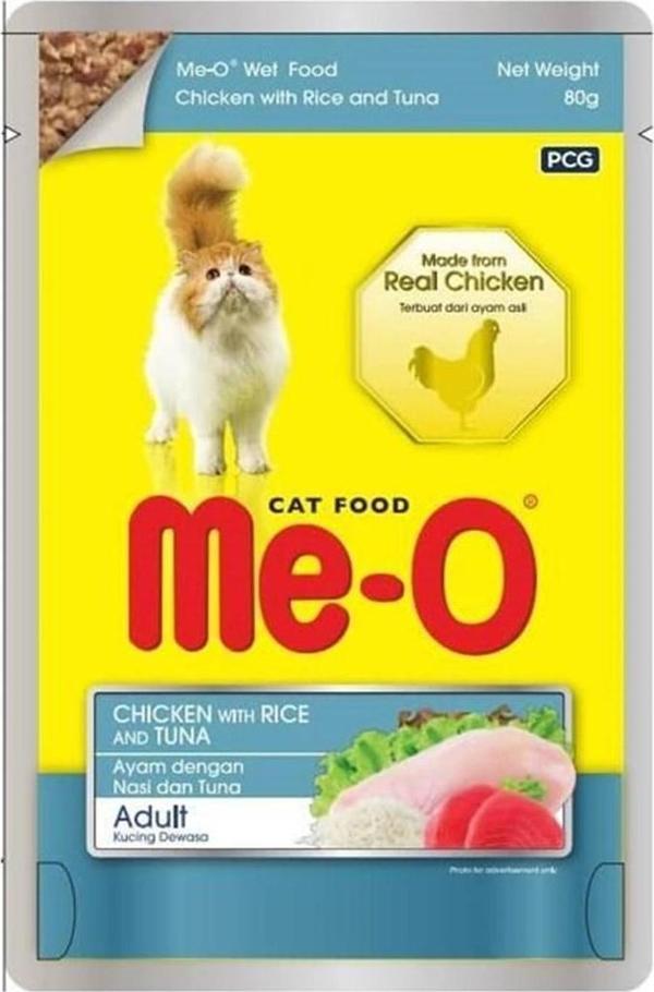 Me-O Tavuklu Pirinçli ve Ton Balıklı Yetişkin Kedi Konservesi 80 Gr - Image 1