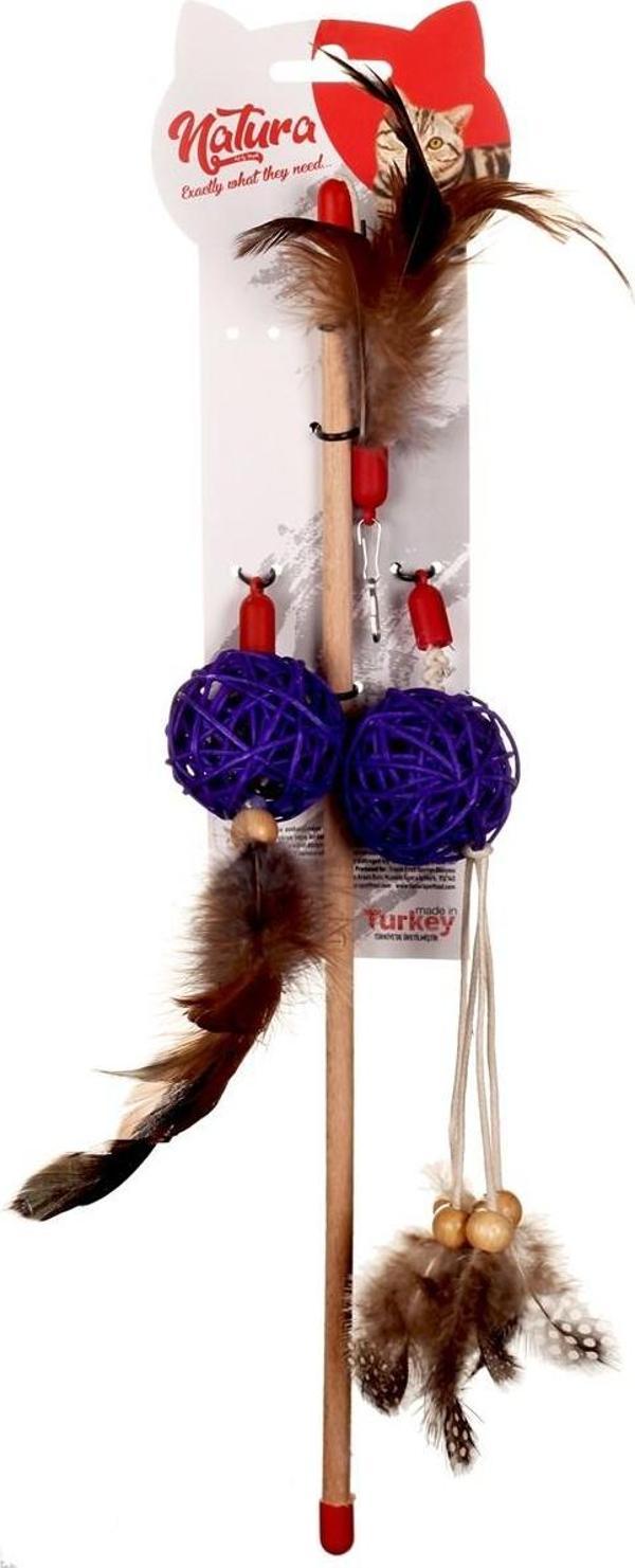 Natura Üç Farklı Üçlu Doğal Kedi Olta Oyuncak 40 Cm - Image 1
