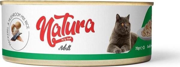Natura Uskumru _ Mantar, Et Suyu İçinde Pirinçli Kedi Konservesi 70 Gr - Image 1