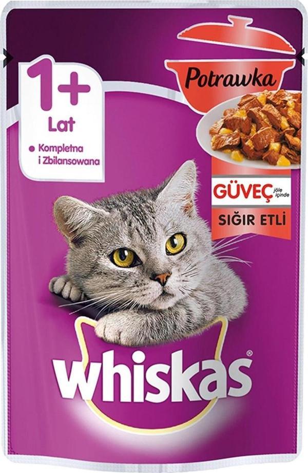 Whiskas Pouch Pure Delight Jöle İçinde Sığır Etli Yetişkin Kedi Konservesi 85gr - Image 1