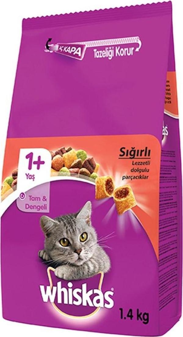 Whiskas Sığır Etli Yetişkin Kuru Kedi Maması 1,4 Kg - Image 1