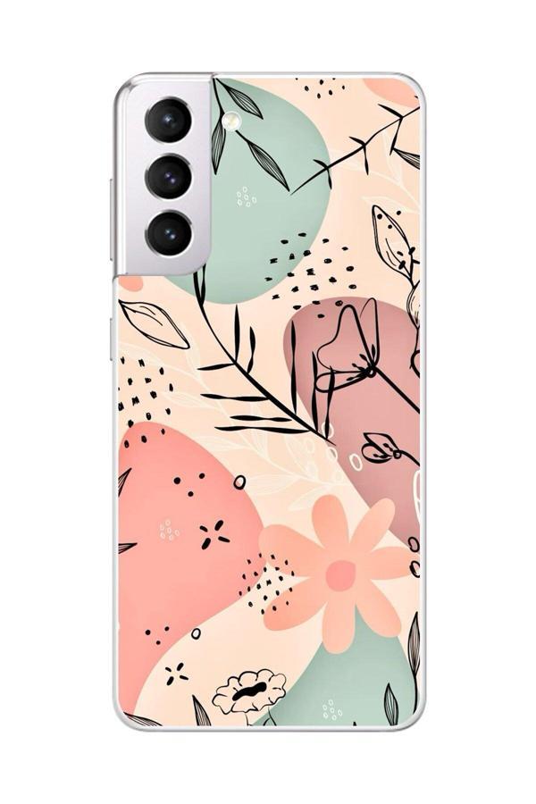Dali Design Samsung Galaxy S21 Uyumlu Şeffaf Kılıf Çiçek Tasarımlı - Image 1