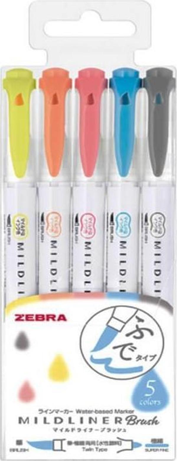 Zebra Mildliner Çift Taraflı Fırça Uçlu İşaretleme Kalemi 5'li - Image 1