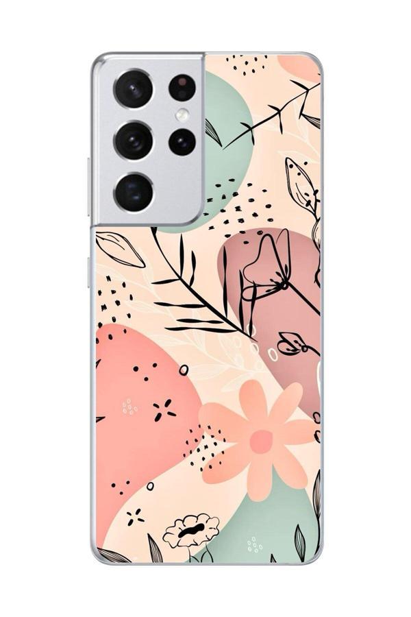 Dali Design Samsung Galaxy S21 Ultra Uyumlu Şeffaf Kılıf Çiçek Tasarımlı - Image 1